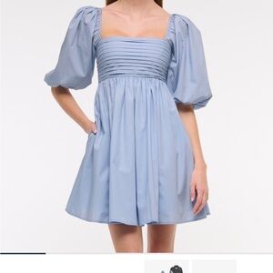 BLACK Abercrombie Emerson Poplin Puff Sleeve Mini Dress (BLACK)